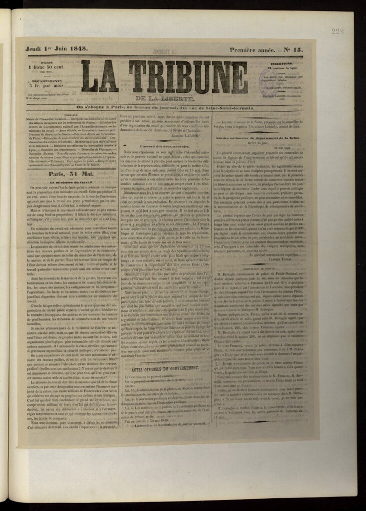 Miniatura de La Tribune du Peuple del 1 de junio de 1848, nº 15