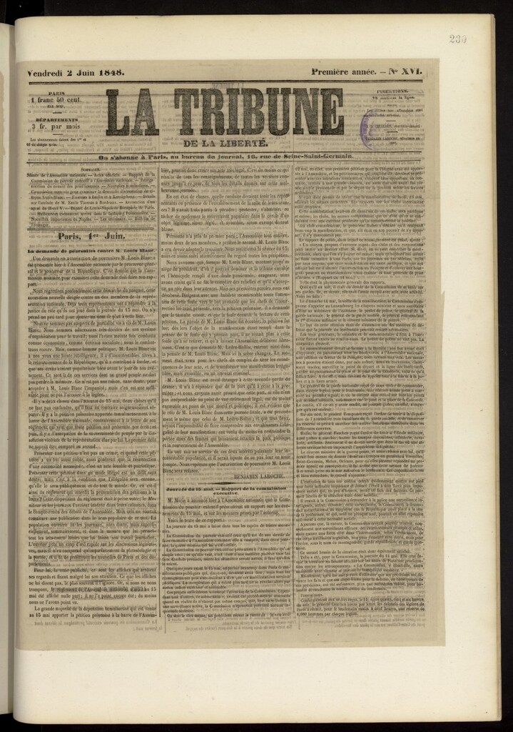Miniatura de La Tribune du Peuple del 2 de junio de 1848, nº 16