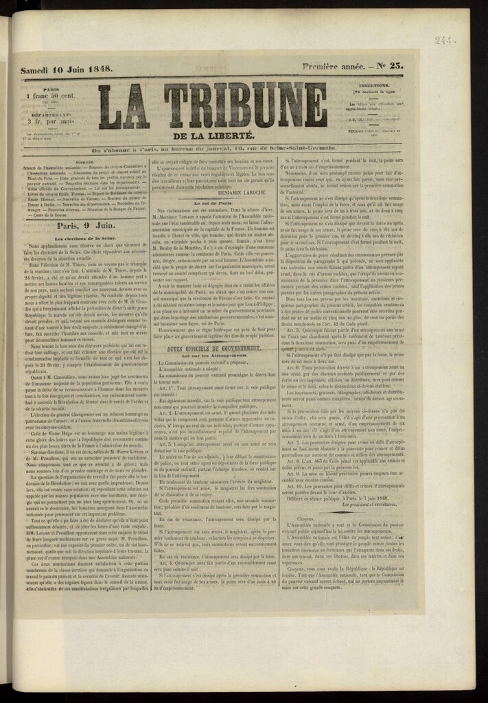 Miniatura de La Tribune du Peuple del 10 de junio de 1848, nº 23