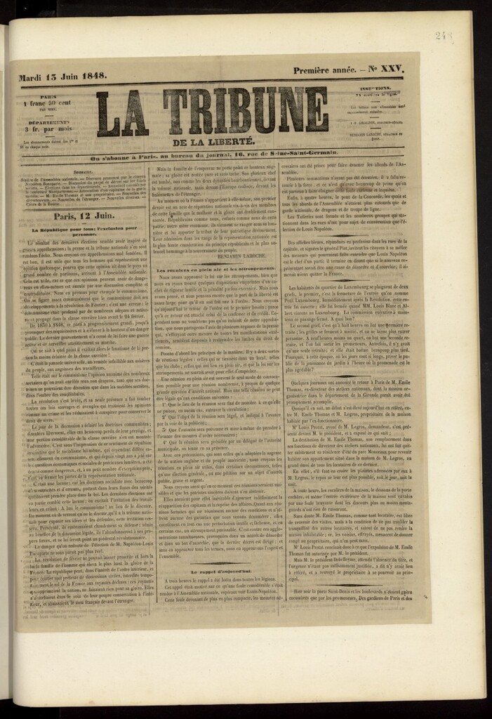 Miniatura de La Tribune du Peuple del 13 de junio de 1848, nº 25