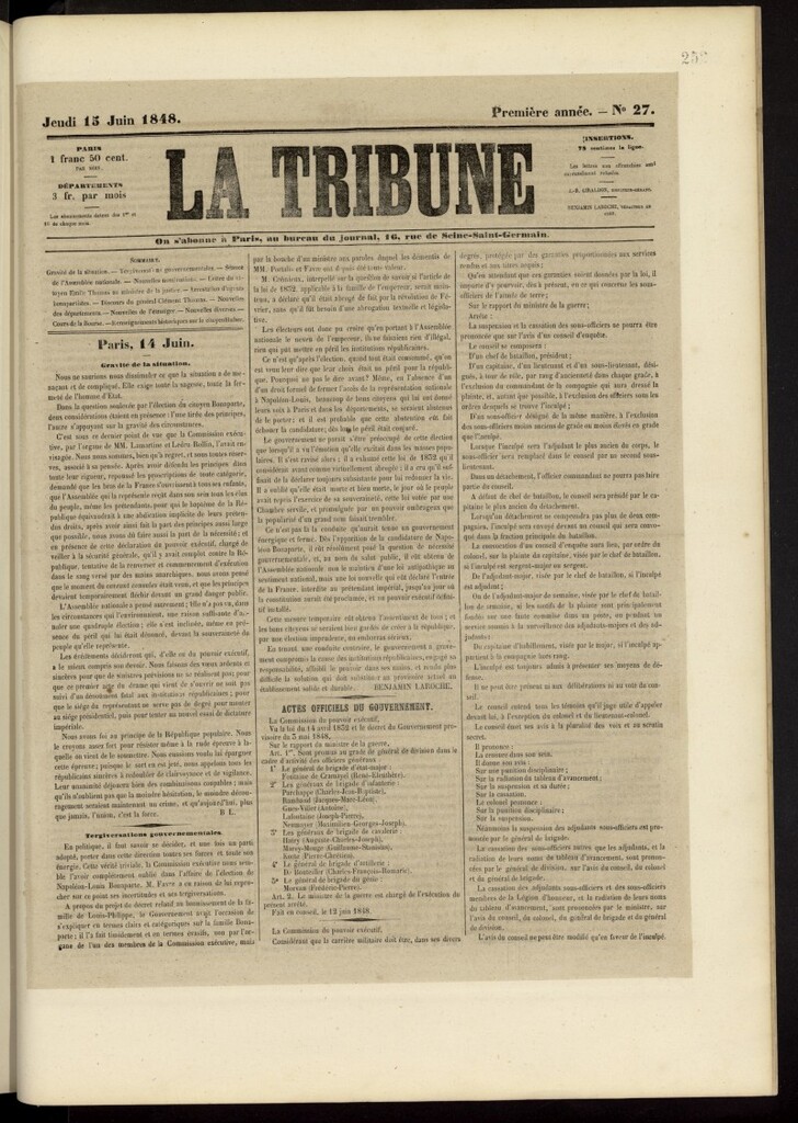 Miniatura de La Tribune du Peuple del 15 de junio de 1848, nº 27