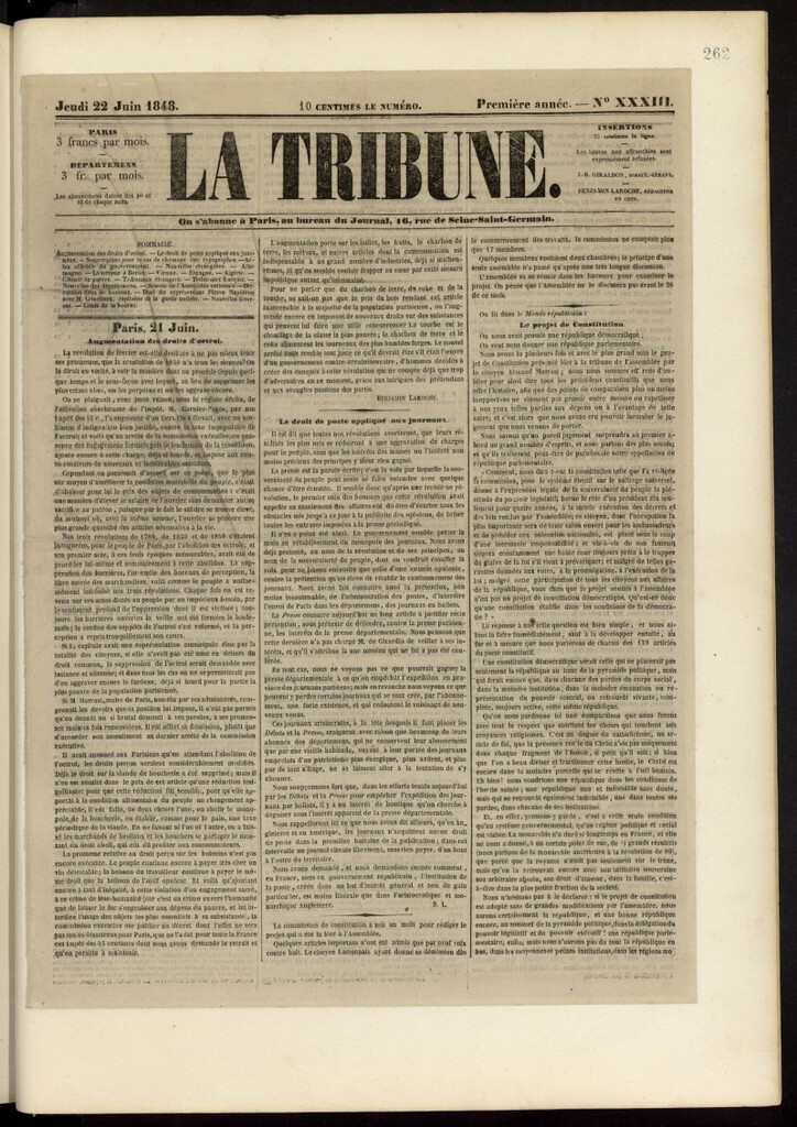 Miniatura de La Tribune du Peuple del 22 de junio de 1848, nº 33