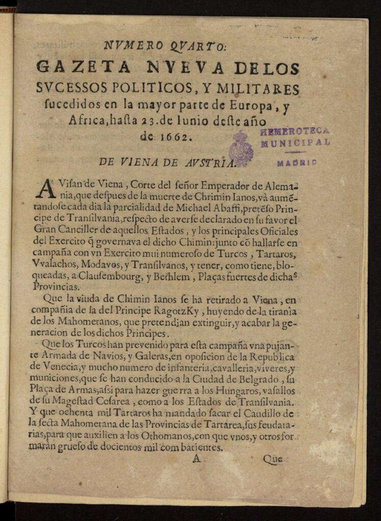 Miniatura de Gazeta nueva de los sucessos politicos y militares sucedidos en la mayor parte de Europa y Africa hasta 23 de Iunio deste año de 1662