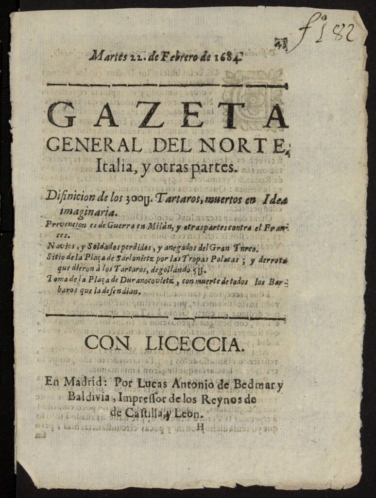 Miniatura de Gazeta General del Norte, Italia, y Otras Partes del 22 de febrero de 1684