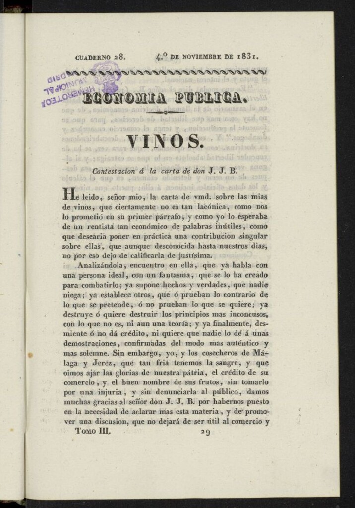 Miniatura de Cartas Españolas del 4º de noviembre de 1831, cuaderno 28