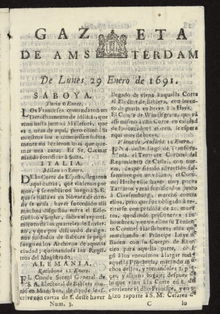 Miniatura de Gazeta Española de Ámsterdam del 29 de enero de 1691, nº 3