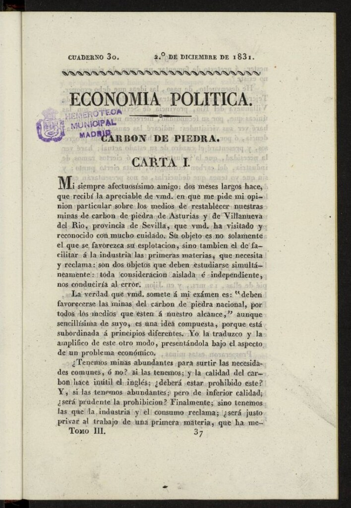 Miniatura de Cartas Españolas del 2º de diciembre de 1831, cuaderno 30