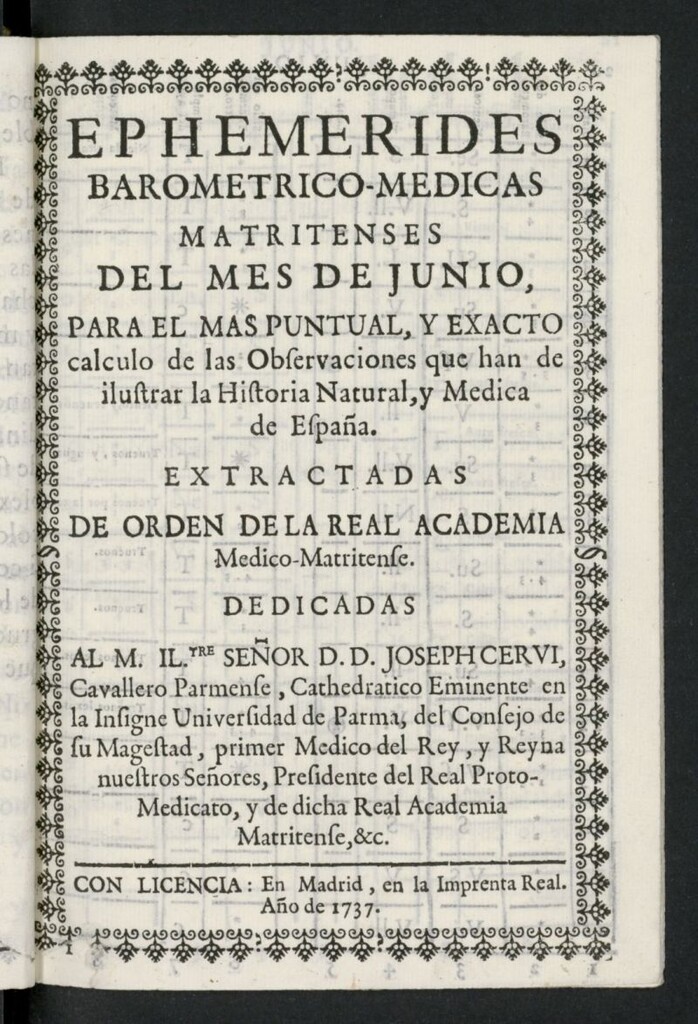Miniatura de Ephemmérides barométrico-médicas matritenses de junio de 1737