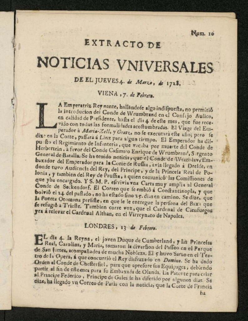 Miniatura de Extracto de Noticias Universales del 4 de marzo de 1728, nº 10
