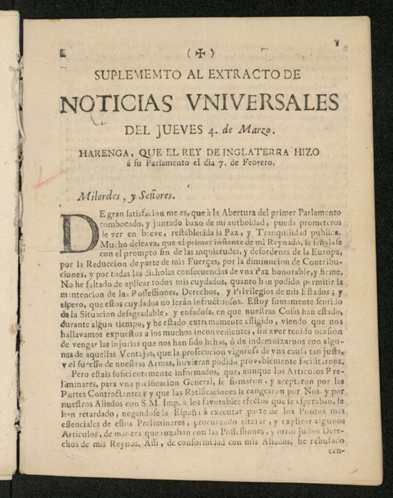 Miniatura de Extracto de Noticias Universales del 4 de marzo de 1728, suplemento
