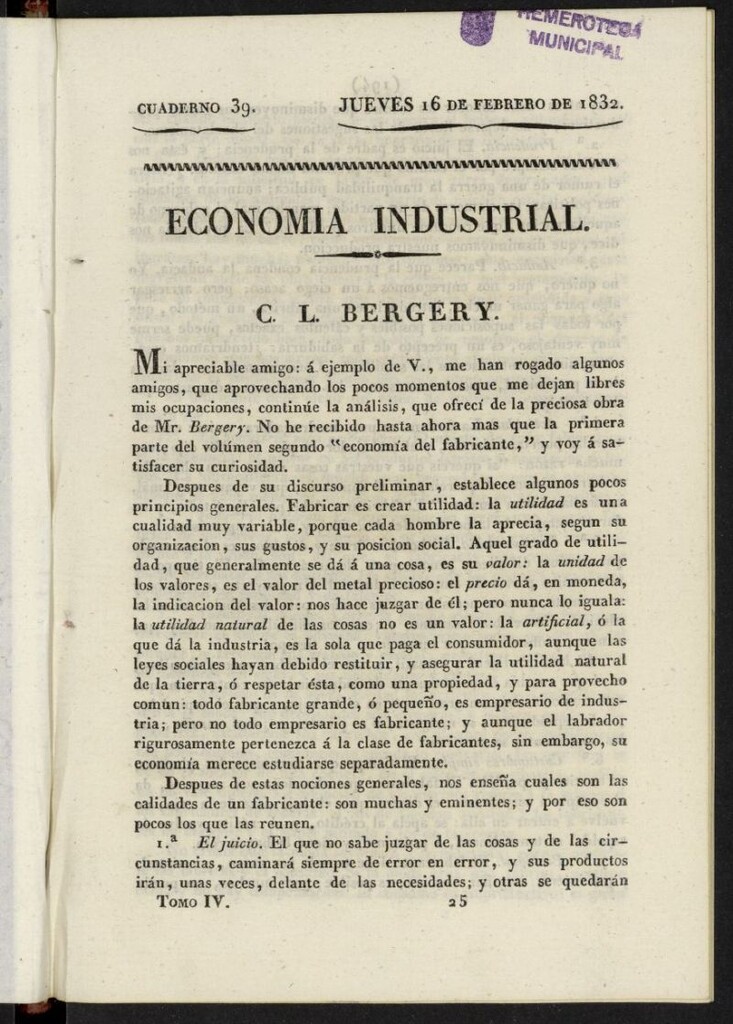 Miniatura de Cartas Españolas del 16 de febrero de 1832, cuaderno 39
