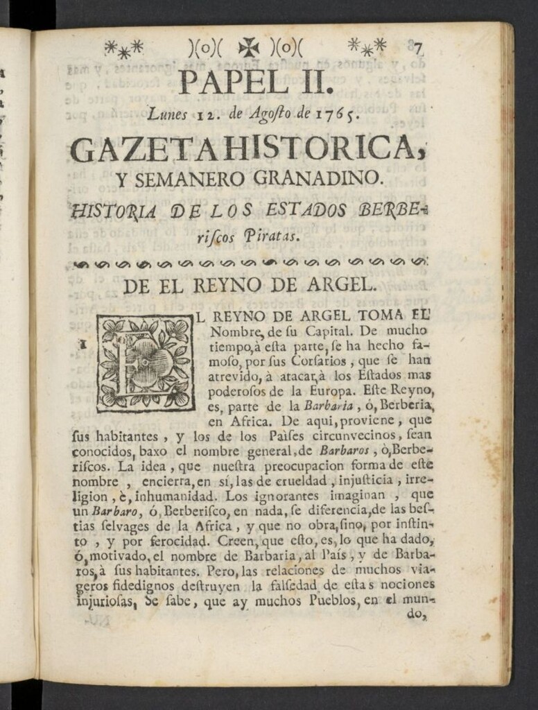 Miniatura de Gazeta histórica y semanero granadino del 12 de agosto de 1765, nº 2