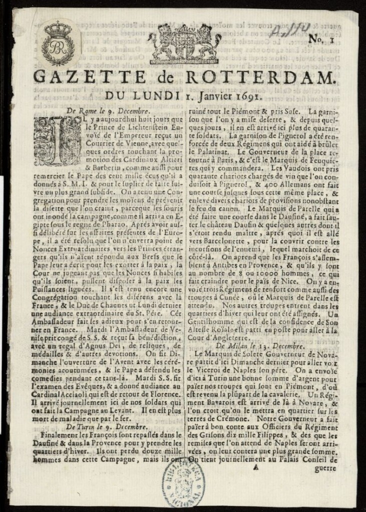 Miniatura de Gazette de Rotterdam del 1 de enero de 1691, nº 1