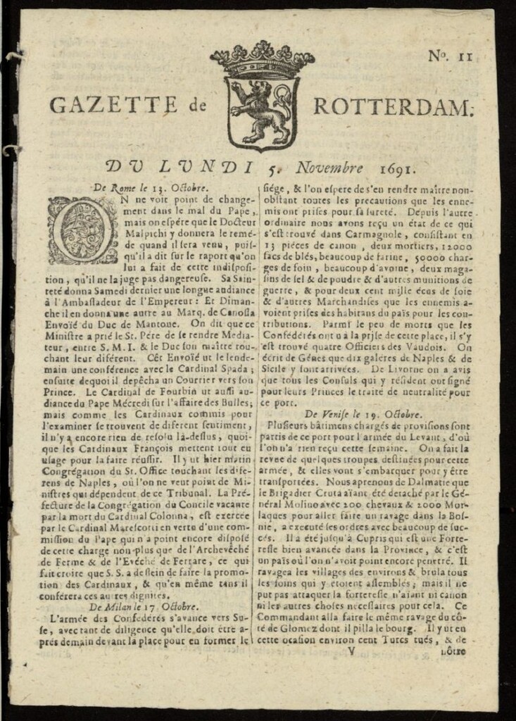 Miniatura de Gazette de Rotterdam del 5 de noviembre de 1691, nº 11