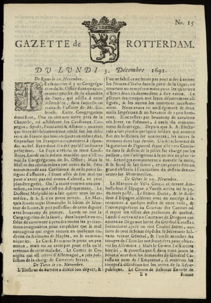 Miniatura de Gazette de Rotterdam del 3 de diciembre de 1691, nº 15