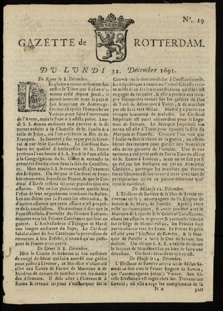 Miniatura de Gazette de Rotterdam del 31 de diciembre de 1691, nº 19