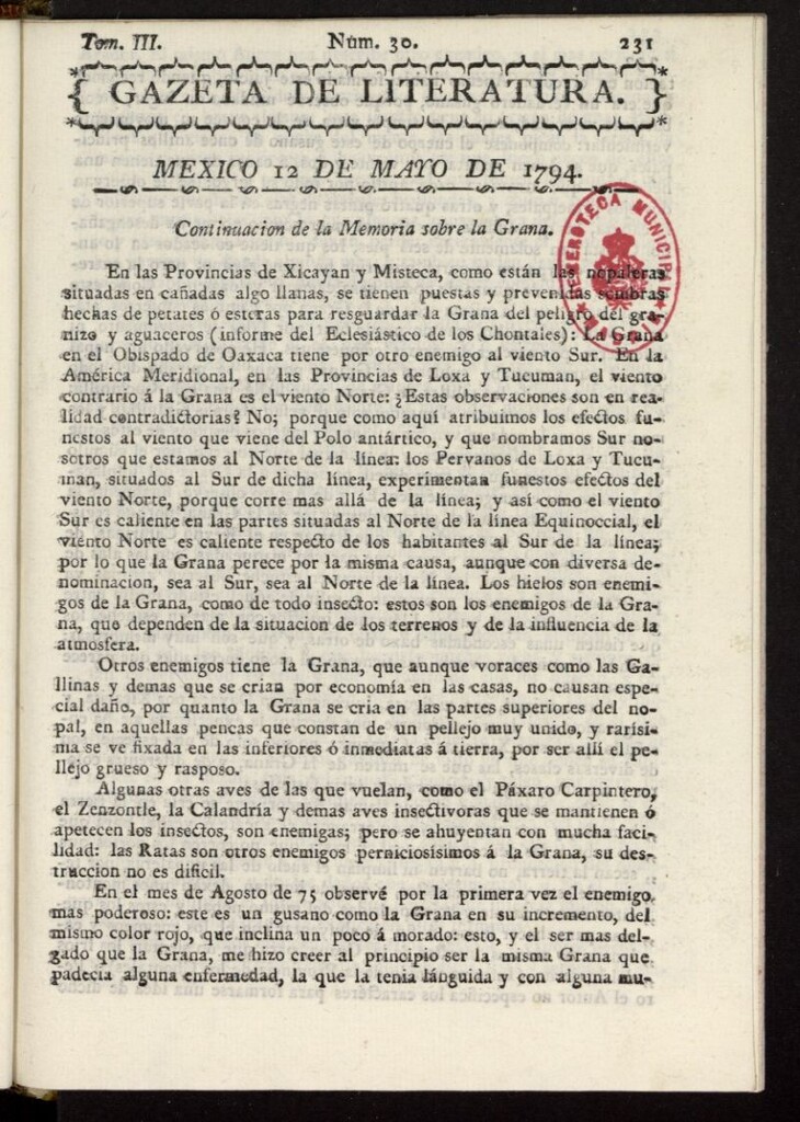 Miniatura de Gaceta de Literatura del 12 de mayo de 1794, nº 30
