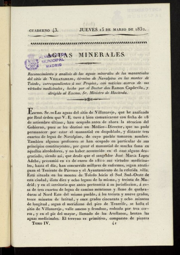 Miniatura de Cartas Españolas del 15 de marzo de 1832, cuaderno 43