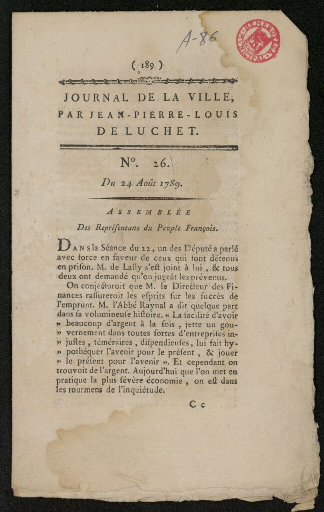 Miniatura de Journal de la Ville del 24 de agosto de 1789, nº 26