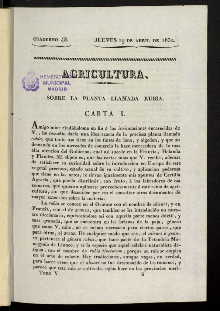 Miniatura de Cartas Españolas del 19 de abril de 1832, cuaderno 48