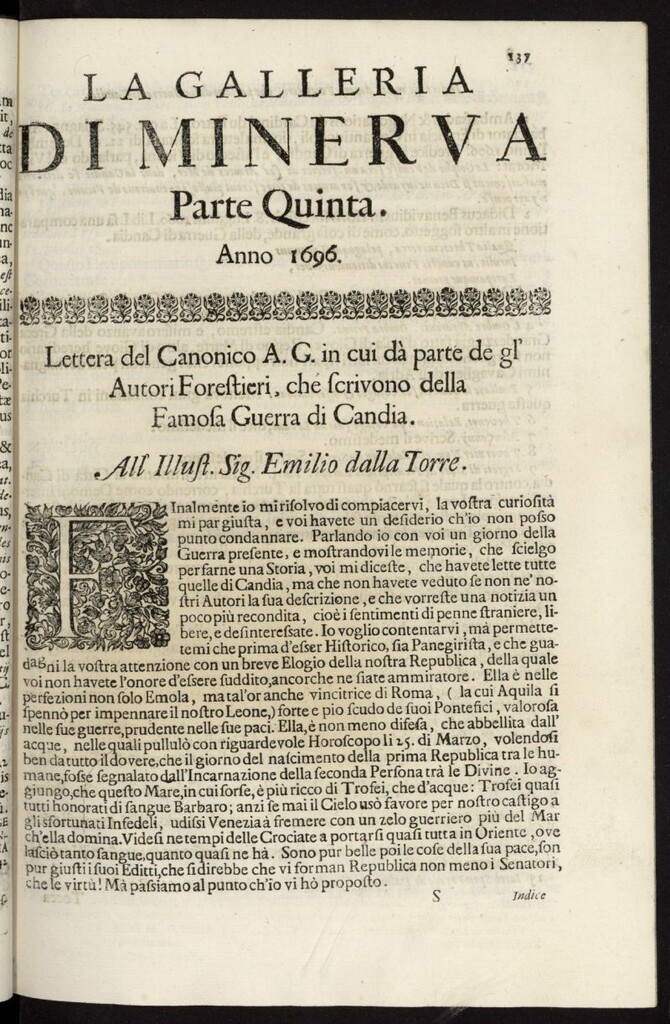 Miniatura de La Galleria di Minerva o Vero Notizie Universali de 1696-97 tomo I, nº 5