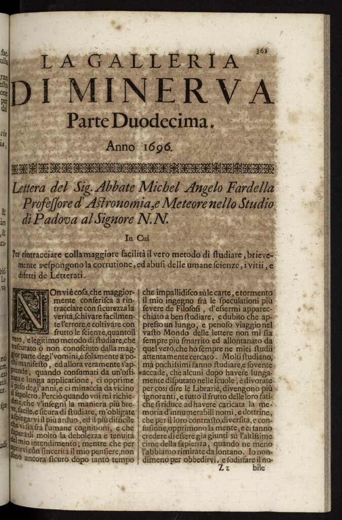 Miniatura de La Galleria di Minerva o Vero Notizie Universali de 1696-97 tomo I, nº 12