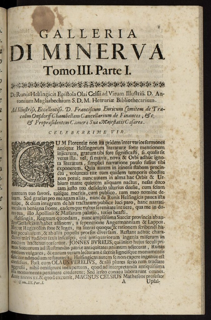 Miniatura de La Galleria di Minerva o Vero Notizie Universali de 1699-1700 tomo III, nº 1
