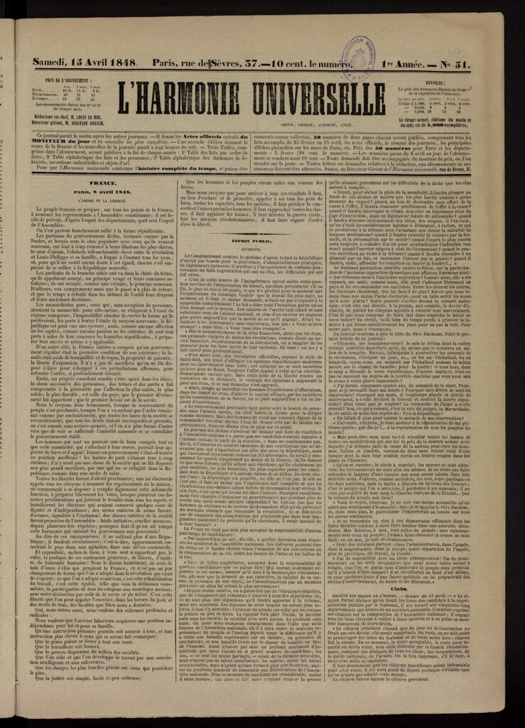 Miniatura de L´Harmonie Universelle del 15 de abril de 1848, nº 51