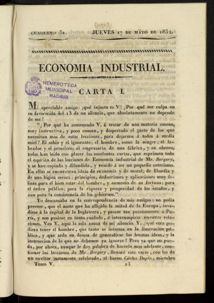 Miniatura de Cartas Españolas del 17 de mayo de 1832, cuaderno 52
