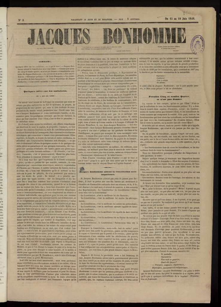 Miniatura de Jacques Bonhomme del 15 al 18 de junio de 1848, nº 2