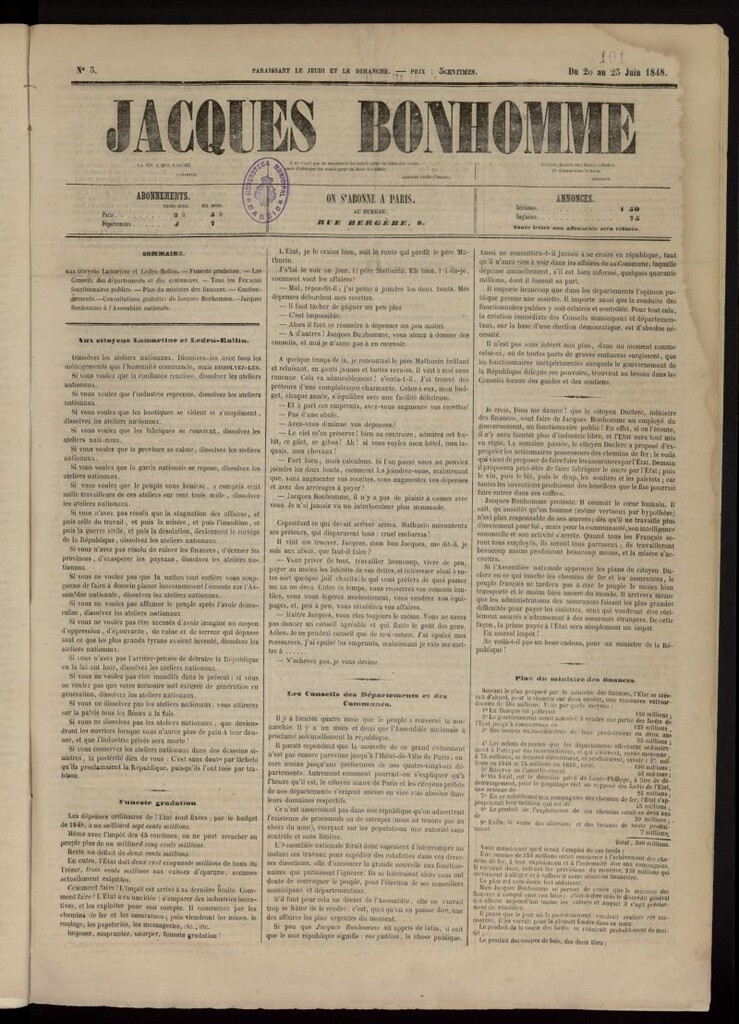 Miniatura de Jacques Bonhomme del 20 al 23 de junio de 1848, nº 3