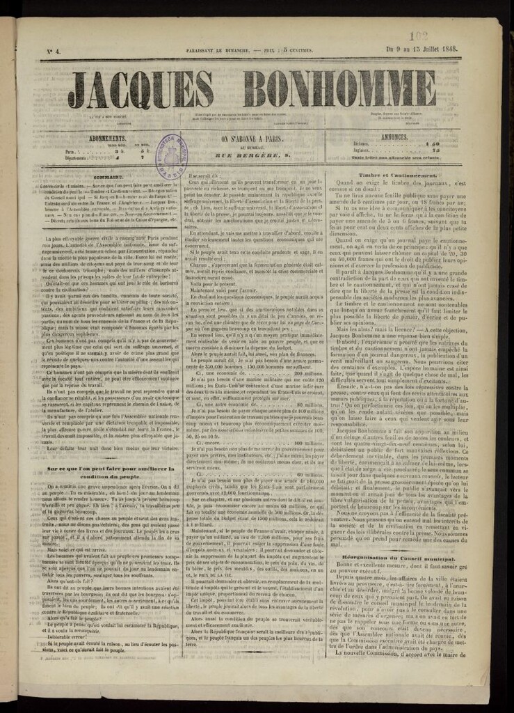 Miniatura de Jacques Bonhomme del 9 al 13 de julio de 1848, nº 4