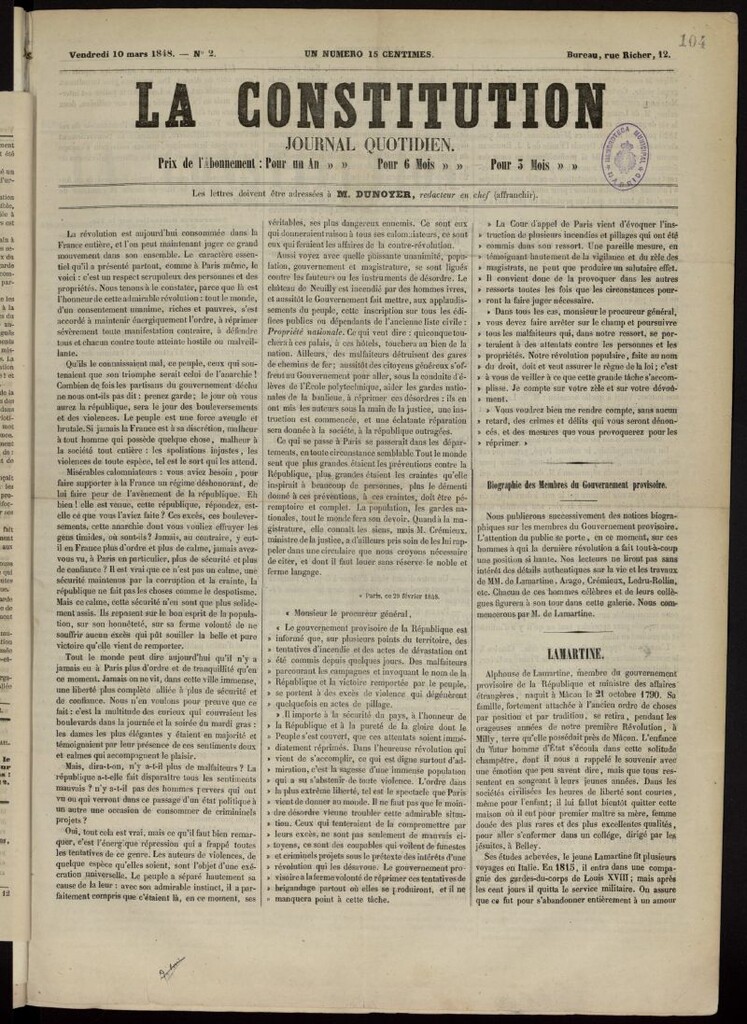 Miniatura de La Constitution del 10 de marzo de 1848, nº 2