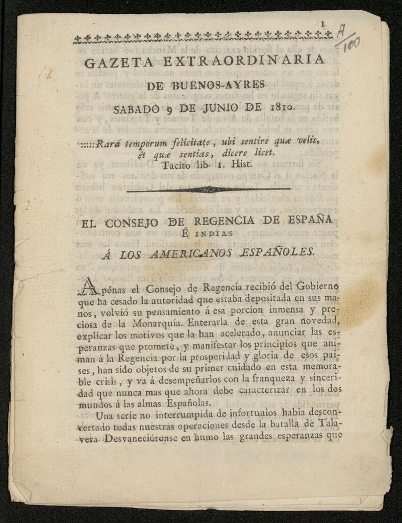 Miniatura de Gazeta extraordinaria de Buenos Ayres del 9 de junio de 1810