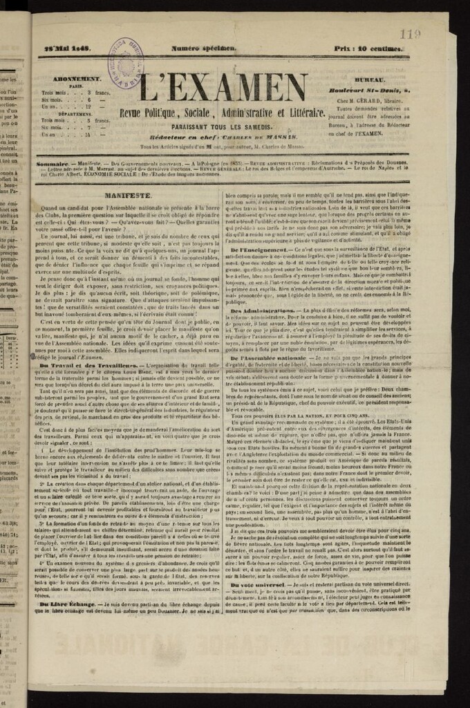 Miniatura de L´Examen del 28 de mayo de 1848, nº spécimen