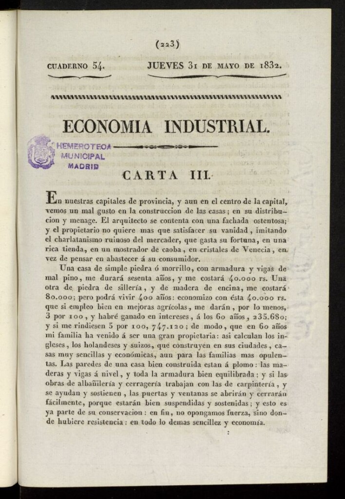 Miniatura de Cartas Españolas del 31 de mayo de 1832, cuaderno 54
