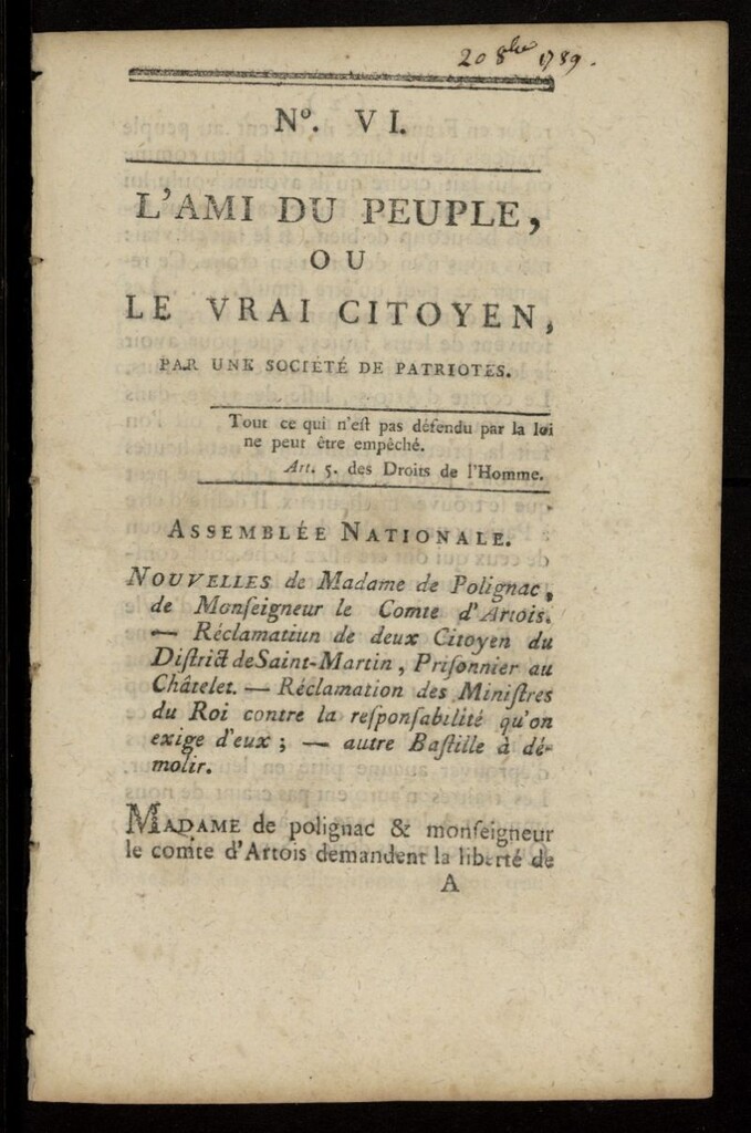 Miniatura de L´Ami du Peuple ou le Vrai Citoyen de 1789, nº 6