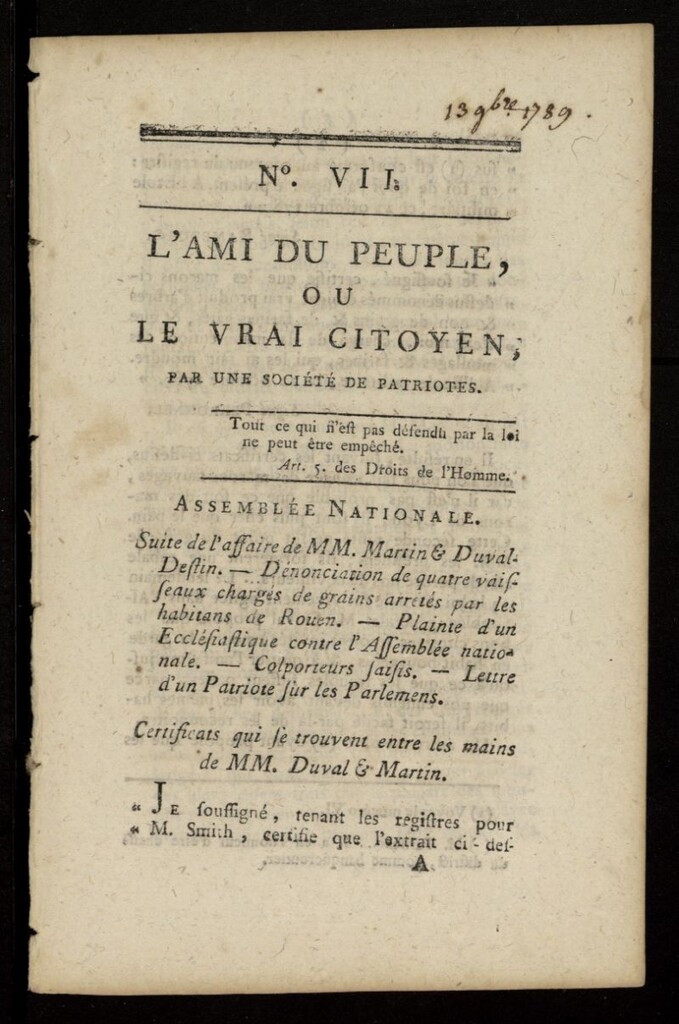 Miniatura de L´Ami du Peuple ou le Vrai Citoyen de 1789, nº 7
