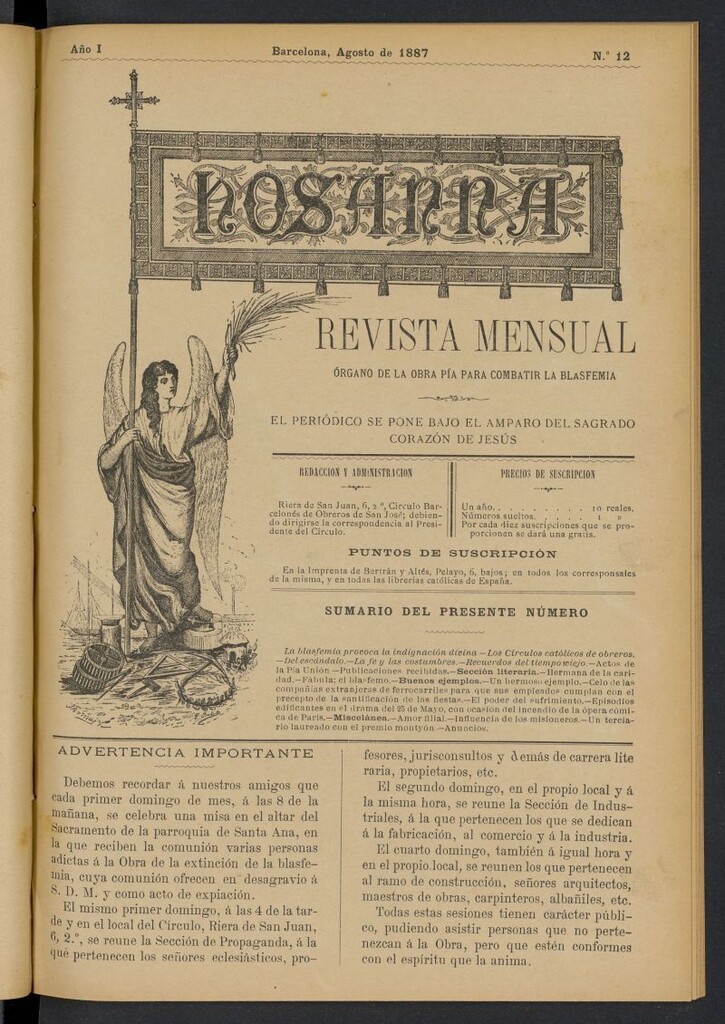 Miniatura de Hosanna de agosto de 1887, nº 12