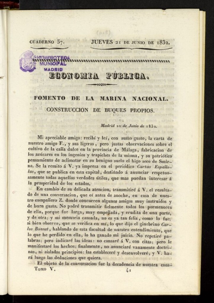 Miniatura de Cartas Españolas del 21 de junio de 1832, cuaderno 57