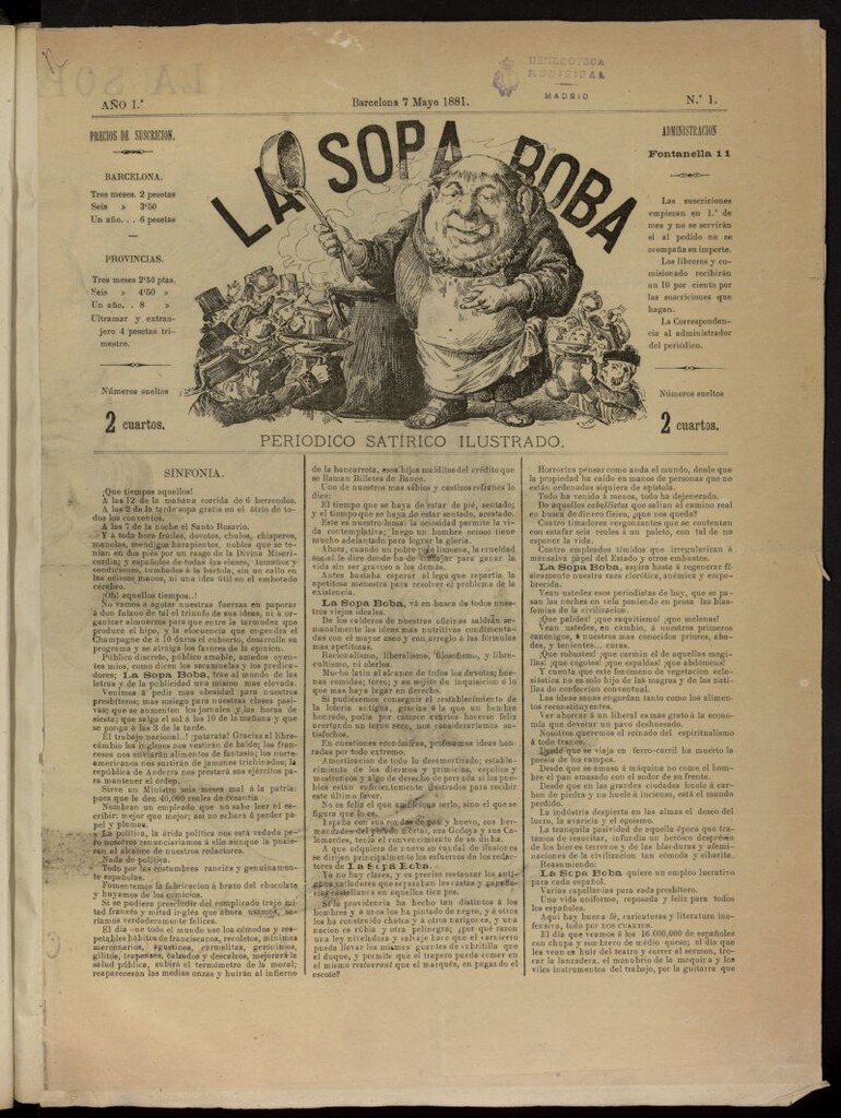 Miniatura de La Sopa Boba del 7 de mayo de 1881, nº 1