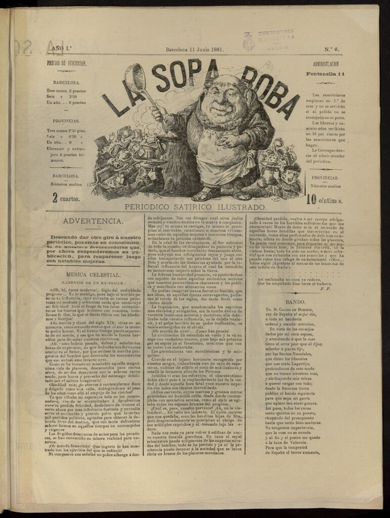 Miniatura de La Sopa Boba del 11 de junio de 1881, nº 6