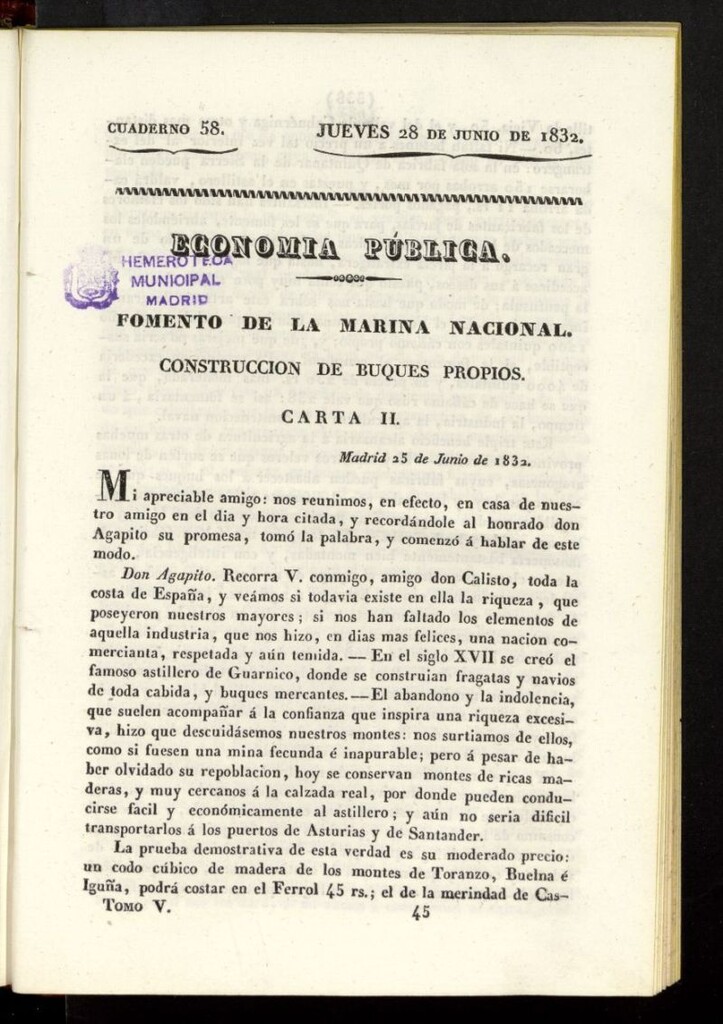 Miniatura de Cartas Españolas del 28 de junio de 1832, cuaderno 58
