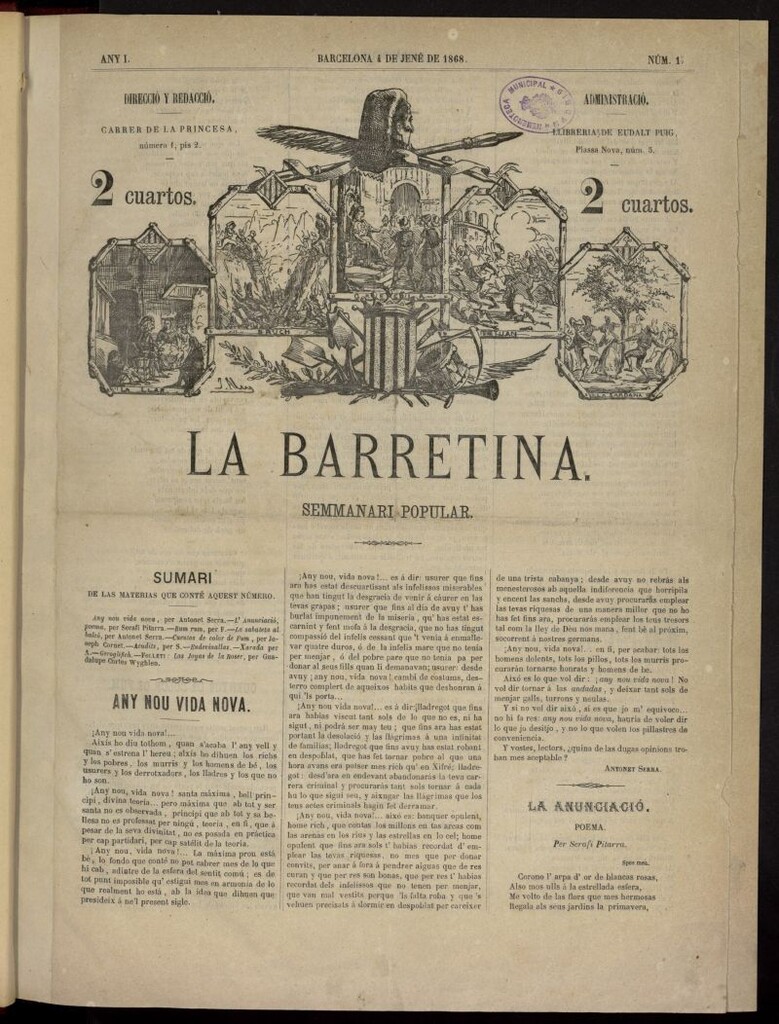 Miniatura de La Barretina del 4 de enero de 1868, nº 1