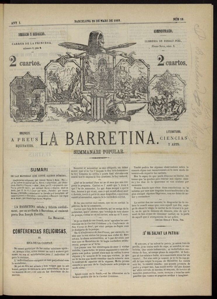 Miniatura de La Barretina del 28 de marzo de 1868, nº 13