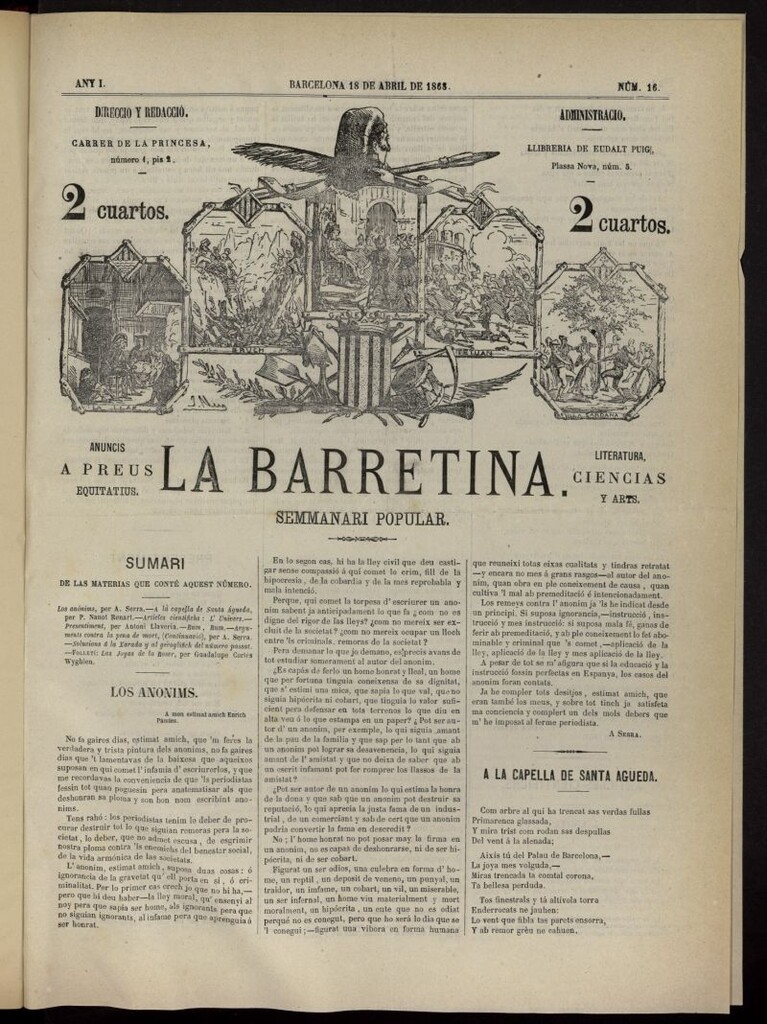 Miniatura de La Barretina del 18 de abril de 1868, nº 16