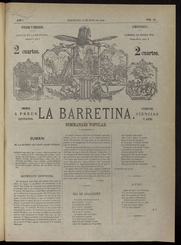Miniatura de La Barretina del 13 de junio de 1868, nº 25