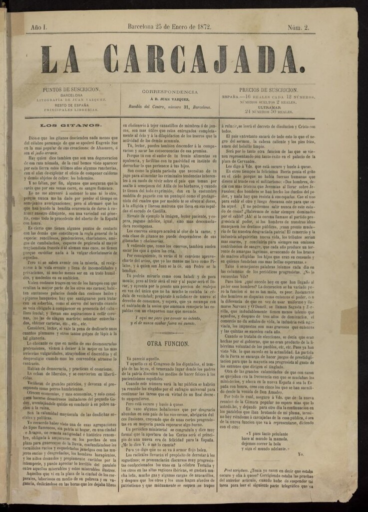 Miniatura de La Carcajada  del 25 de enero de 1872, nº 2