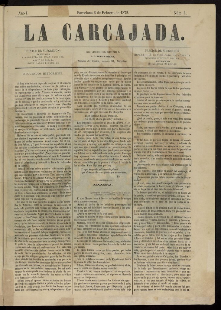 Miniatura de La Carcajada del 8 de febrero de 1872, nº 4