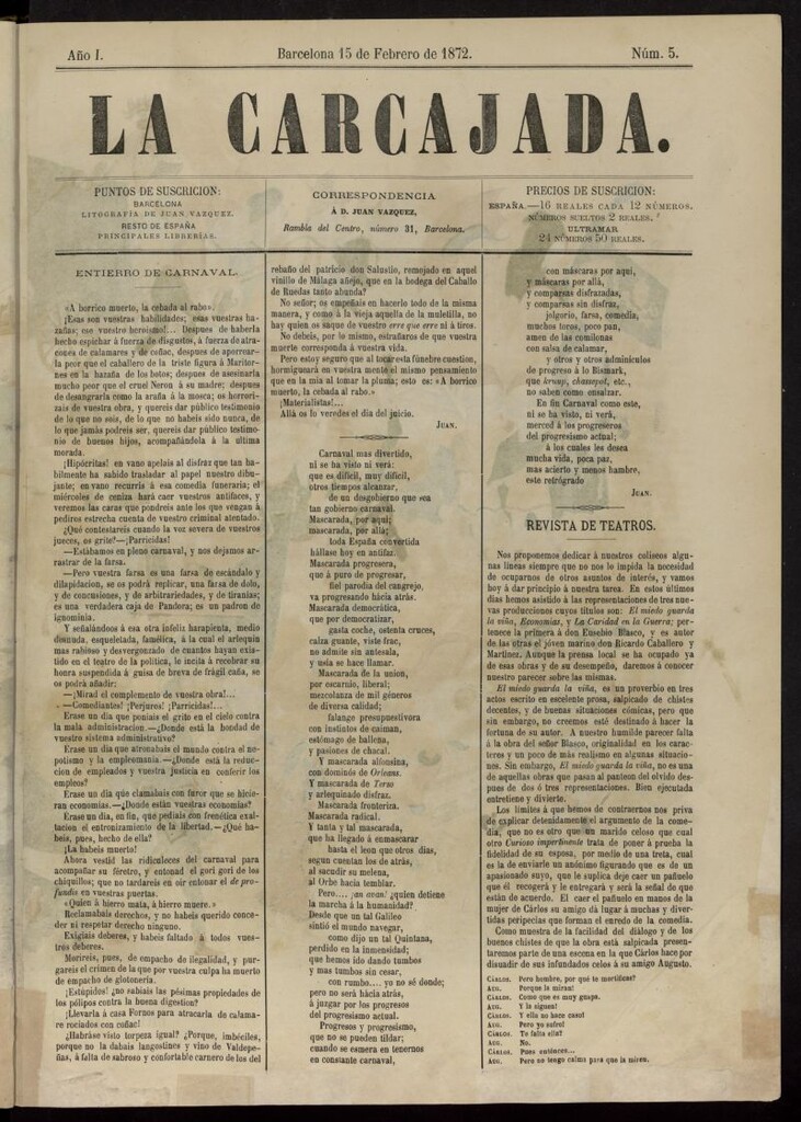 Miniatura de La Carcajada del 15 de febrero de 1872, nº 5